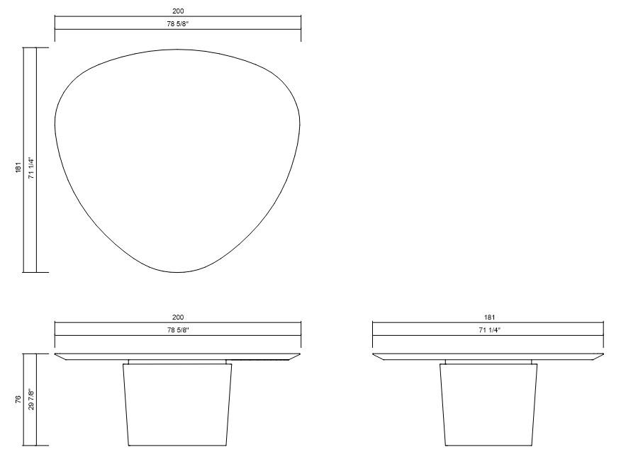 MESA JANTAR ORGÂNICA 200 X 181 CM LÍQUEN